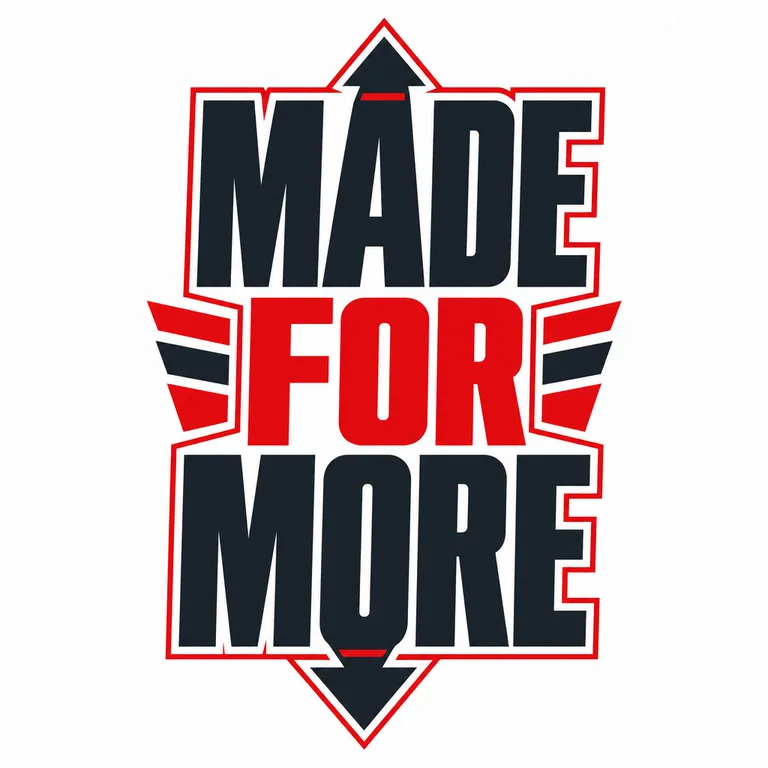 Bold typography T-shirt design reading Made for More with red chevrons